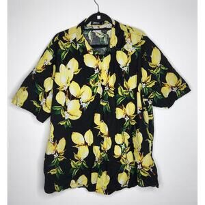 Jogal Shirt Mens 3XL Black Lemon Print Hawaiian Button Up Short Sleeve Cotton